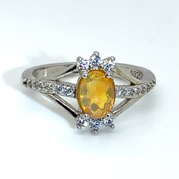 White Precious Opal .60ct Platinum Finish Solid 925 Sterling Silver Ring - Picture 4 of 7